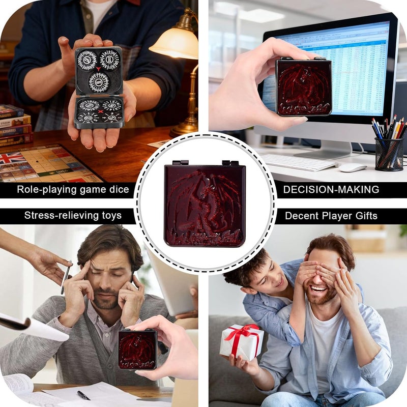 Luazuri Store 7-in-1 DND Pocket Spinner Dice Set, Foldable Flip Dice with Delicate Dragon Iron Box, Compact Dice Set for DND Role-Playing Games Fans (Red) - Image 4